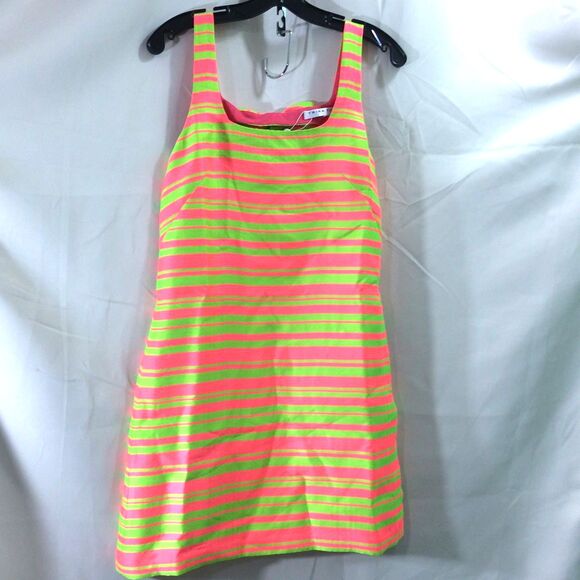 Trina Turk Aspiration Bow Back Neon Stripe Dress NWT Pink Lime Size 8 - Picture 3 of 6